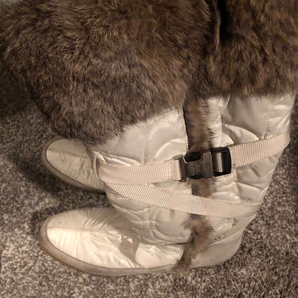 Winter white fur top coach boots